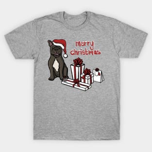 Merry Christmas French Bulldog Santa Hat And Gifts Digital Illustration T-Shirt